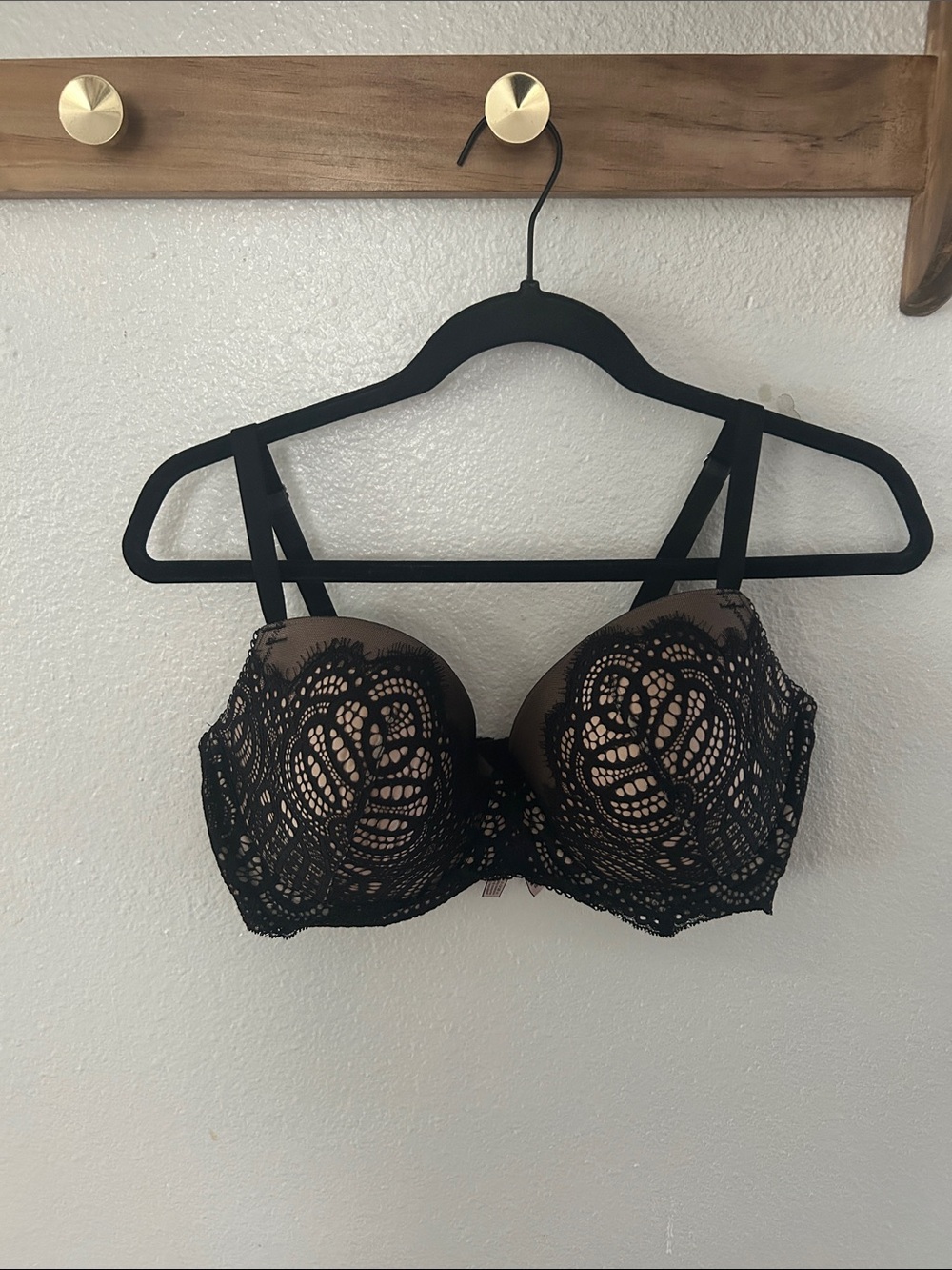 Victoria Secret Lace Overlay Lined Demi Bra - Black/Nude